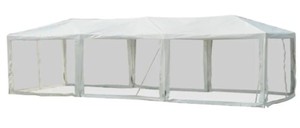 lot 3 image: Outsunny 10 ft. x 30 ft. White Gazebo Canopy Cover Wedding Party Tent with Removable Mesh Side Walls - Unclaimed Freight - Canopy Only. 84C-024.