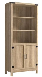lot 30 image: Sauder Bridge Acre 70 in. Orchard Oak 5-Shelf Standard Bookcase with Doors, 427324 - Unclaimed Freight.