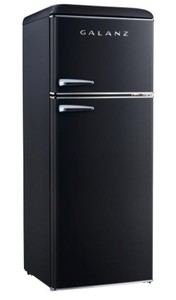 lot 32 image: Galanz 7.6 cu.ft. Retro Mini Refrigerator with Dual Door and True Freezer in Black, GLR76TBKER - Unclaimed Freight.