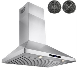lot 34 image: AKDY 30 in. Convertible Kitchen Wall Mount Range Hood in Stainless Steel with Touch Control and Carbon Filter, HD-RH0228 - Unclaimed Freight.