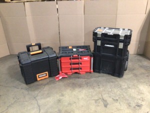 lot 18 image: Mix lot of storage boxes, Ridgid, Husky and Milwaukee - Review all pictures