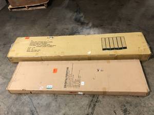 lot 19 image: Oriental Furniture 6 ft. Brown 2-Tone Natural Fiber 3-Panel Room Divider & Oriental Furniture 7 ft. White 6-Panel Room Divider
