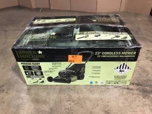lot 22 image: Green Machine 62V Cordless 3-in-1 High Wheel Push Walk Behind Mower, Brushless 22 In. Cutting Width with 4Ah Battery and Rapid Charger - Open Box - Review all pictures