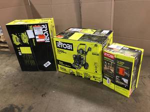 lot 32 image: Mix Lot of Ryobi Pressure Washers and Cleaning Supplies - Customer Returns - Review all pictures