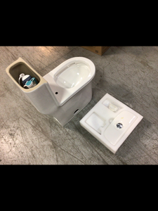 lot 3 image: Glacier Bay Watercrest 1-piece 1.11.6 GPF Dual Flush Elongated Toilet in White Customer Returns See Pictures