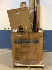 lot 23 image: Pallet of home furniture and appliances including shelfs, wall cabinets and more Customer Returns See Pictures