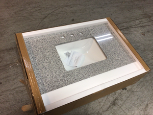 lot 27 image: 37 in. W x 22 in. D Napoli Granite Vanity Top in Gray with White Basin by Home Decorators Collection Customer Returns See Pictures