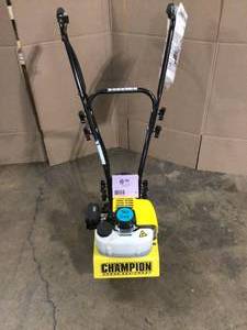 lot 31 image: Champion Power Equipment 9.5 in. 43 cc 2-Stroke Portable Gas Garden Tiller Cultivator with Adjustable Depth Customer Returns See Pictures