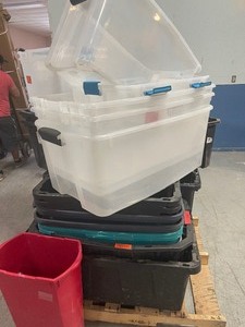 lot 49 image: Lot if used plastic bins various sizes and conditions no tops review pictures