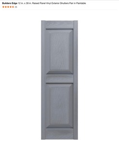 lot 16 image: (2) Builders Edge 12 in. x 39 in. Raised Panel Vinyl Exterior Shutters Pair in Paintable. See Pictures