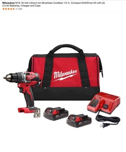 lot 32 image: Milwaukee M18 18-Volt Lithium-Ion Brushless Cordless 12 in. Compact DrillDriver Kit with (1) 1.5 Ah Battery, Charger and Case. See Pictures