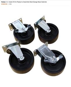 lot 34 image: (2) Husky 5 in. Caster Kit for Ready-to-Assemble Steel Garage Base Cabinets. See Pictures