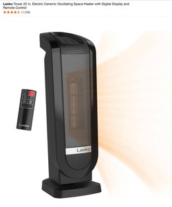 lot 35 image: (2) Lasko Tower 22 in. Electric Ceramic Oscillating Space Heater with Digital Display and Remote. See Pictures