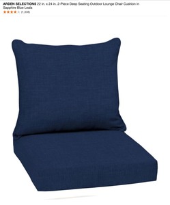 lot 43 image: (2) Arden Selections 22 in. x 24 in. 2-Piece Deep Seating Outdoor Lounge Chair Cushions in Sapphire Blue Leala & Extra Bottom Cushion. See Pictures