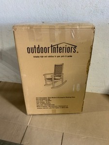 lot 46 image: Outdoor Interiors Grey Wicker and Eucalyptus Outdoor Rocking Chair. See Pictures
