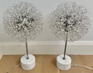 lot 21 image: Pair of Room and Board Madison Crystal Table Lamps with Marble Bases