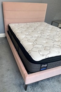 lot 23 image: Restoration Hardware Pfeiffer Velvet Upholstered Full Bed Frame