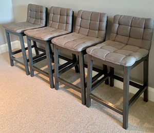 lot 55 image: 4 Wonderful Wooden Upholstered Bar Height Stools