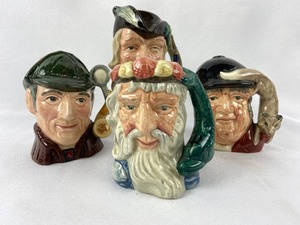 lot 14 image: Four Small Toby Mugs - Neptune, Gone Away, Robin Hood and The Sleuth