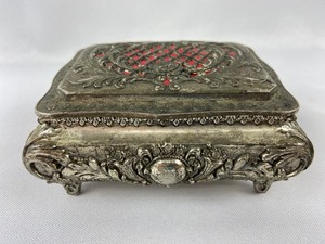 lot 13 image: 3 Victorian Vanity Containers - Silver Filigree, Glass and Metal & Round Brass