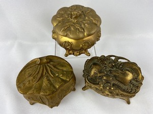lot 12 image: 3 Antique French Art Nouveau Footed Jewelry  Trinket Boxes