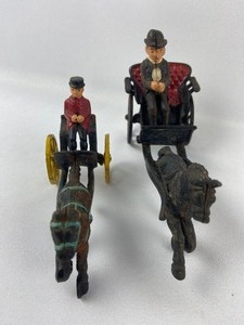 lot 24 image: Two Vintage Cast Iron Horse-Drawn Carriages with Drivers