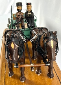 lot 76 image: Vintage Hand-Crafted Scale Model of Horse-Drawn Buckboard WagonRiders in Custom Case - By Harry Bystrom