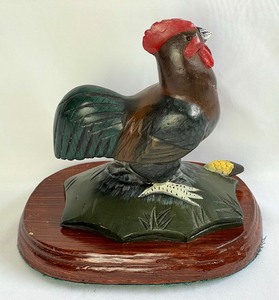 lot 79 image: Two Hand-Carved and Painted Wooden Display Birds - Rooster and Bird In Flight- By Harry Bystrom
