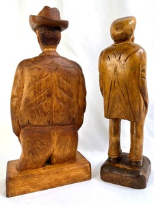 lot 81 image: Two 14 Tall Signed, Carved Figures - Cowboy and Gentleman With A Hat, by Harry Bystrom