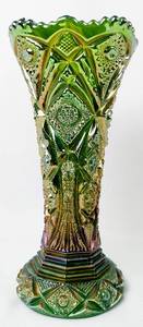 lot 100 image: Vintage Imperial Smoke Carnival Glass Pattern Vase & Handled Basket