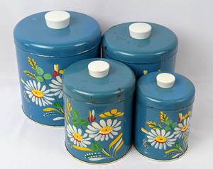 lot 103 image: Ransburg Genuine Hand Painted Daisies Canisters Set of Four