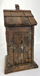 lot 3 image: Hand-Carved To-Scale Replicas by Harry Bystrom - Outhouse, Well Hand Water Pump, Hand-Powered Whetstone, Wheelbarrow, 1900s-Style Telephone