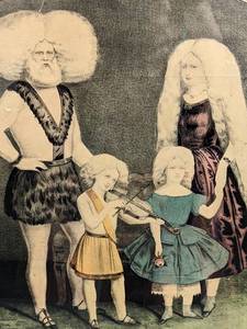 lot 7 image: Rare 1863 Color Lithograph The Wonderful Albino Family by Currier & Ives - PT Barnum