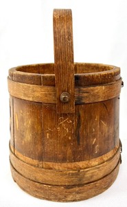 lot 83 image: Antique Bentwood Firkin-Style Wooden Bucket w Wood Handle