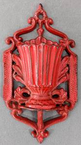 lot 141 image: Antique Cast Iron Holy Water Font and Bottle, Ceramic Infant of Prague, Sacred Heart Funeral Memorial