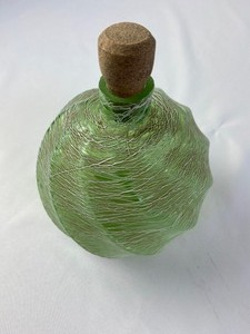 lot 177 image: Rare Find - Threaded Green Art Glass Twisted Ball Vase  Decanter