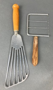 lot 51 image: Fun Collection of Antique Wood Handled Kitchen Tools