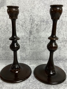lot 64 image: Two Pair of Vintage Wood Candlesticks & Single Candle Holder