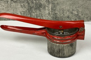 lot 65 image: Retro Kitchen Accessories with Red Handles including Syrup Server and Nutmeg Chopper