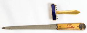 lot 166 image: Lilly Pharma Florence Nightingale FileLetter Opener, Metal Bookmark, and 1968 Worlds Fair Pencil Sharpener
