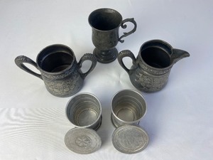 lot 216 image: Victorian Style Creamer & Sugar, Silver-plated Drinkware and Travel Cups