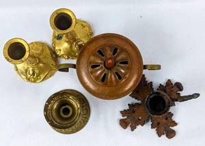 lot 193 image: Unique Art Nouveau Candlestick Holders and Incense Burner
