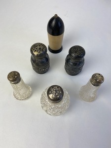 lot 231 image: Vintage Sterling Silver, Bakelite and Glass Salt and Pepper Collection
