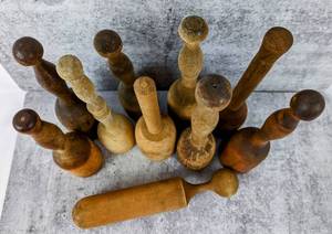 lot 283 image: Set of Ten Vintage Wooden Pestles
