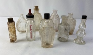 lot 321 image: Vintage Collection of 10 Small 3-4 Perfume or Medicine Bottles