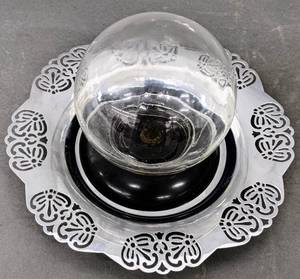 lot 298 image: 1950s Lewis P. Weil Blown Glass Flower Display Terrarium, Pewter Toothpick Holder, Silver-Tone Tray
