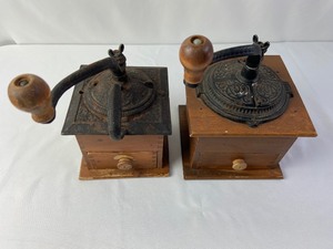 lot 322 image: Two Antique Coffee Grinders - Dovetailed Wood and Cast Iron Crank
