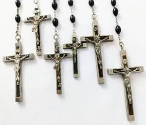 lot 307 image: Six Extra-Long Five-Decade Black Rosaries of 1-Inch Beads