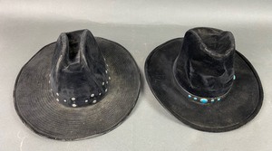 lot 324 image: Two Vintage Black Faux Suede Cowboy Hats  - One Bailey and One Ya XL