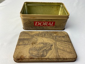 lot 351 image: Vintage This and That Lot - Doral Collectors Edition Tin, Boy Scout Pin, Tiny Cast Iron Cars, and More